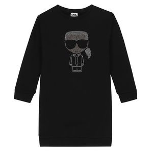 Karl Lagerfeld black dress with stud girl appliqué, size 14